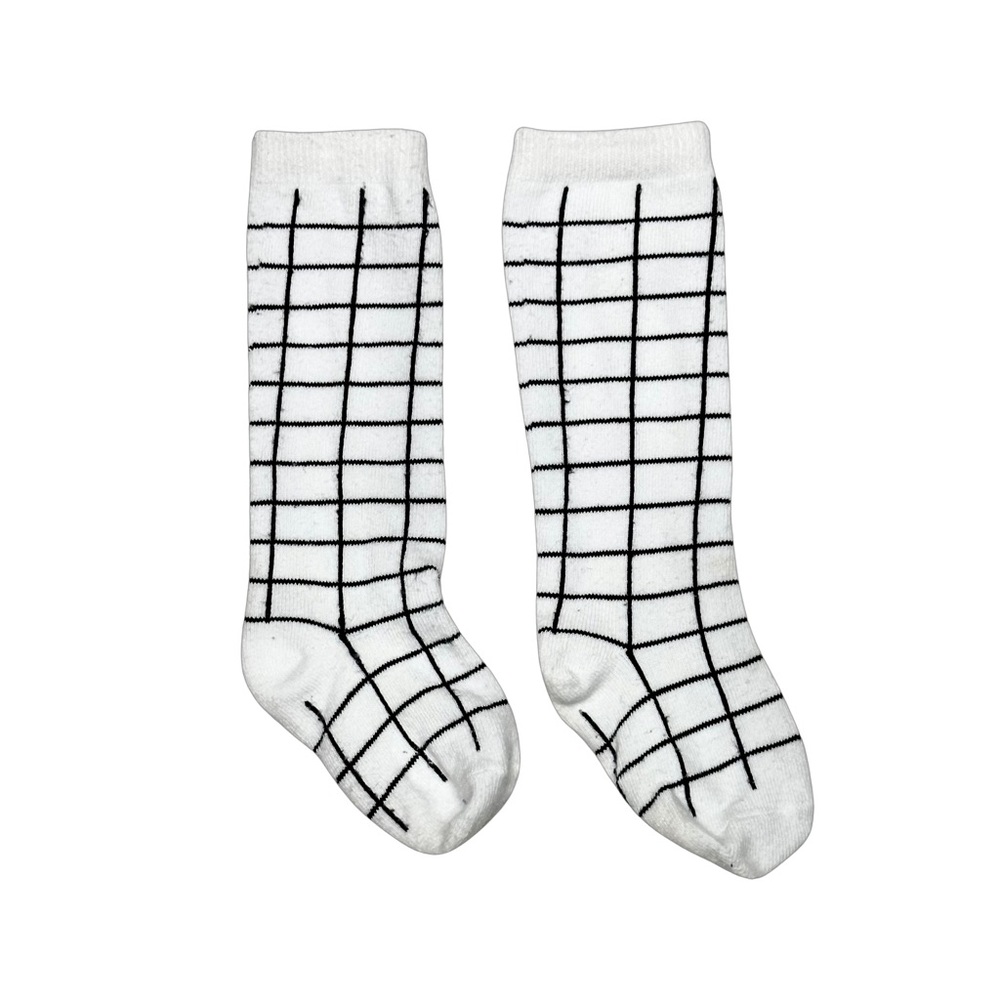 Little Stocking‎ Co White + Black Grid Socks